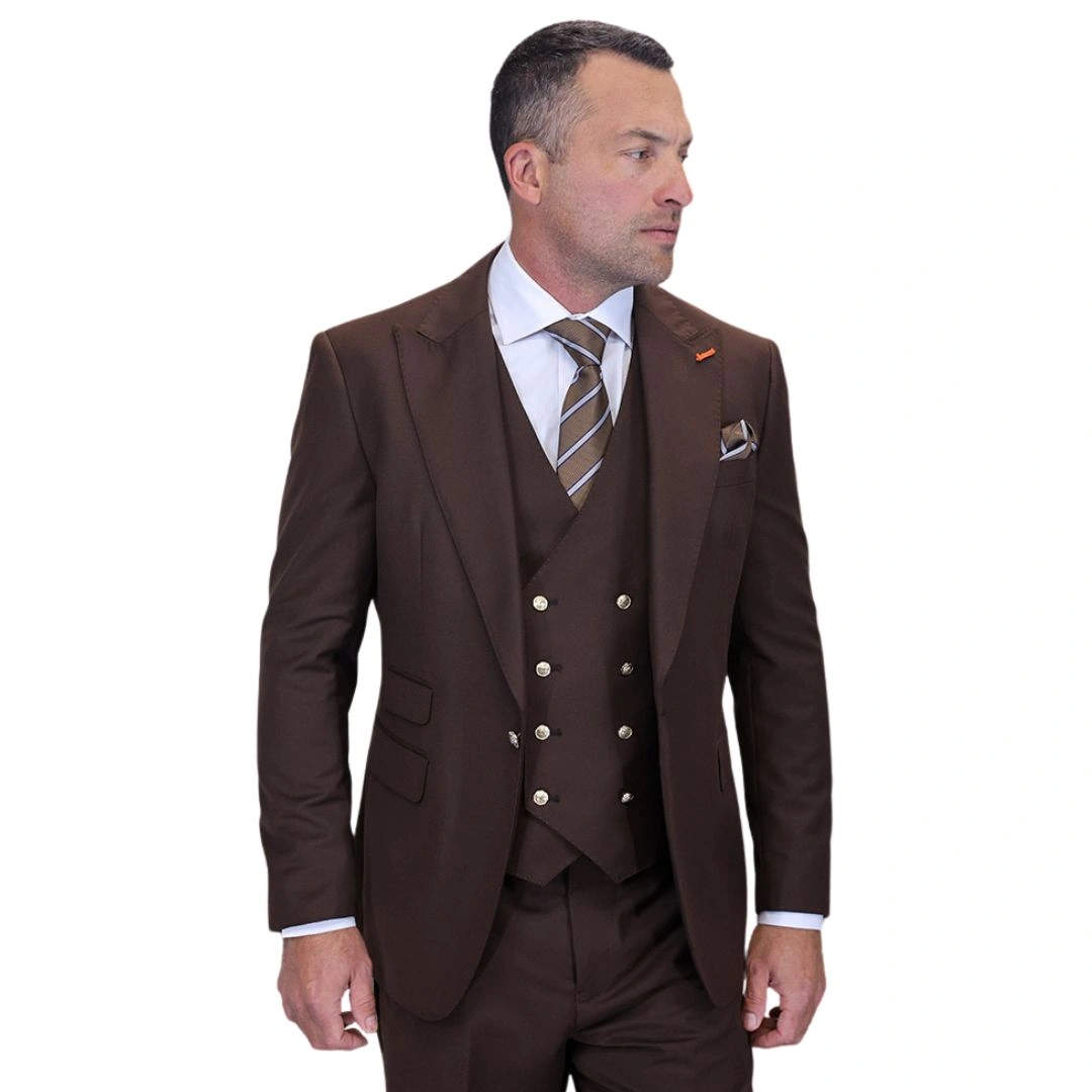 Aether Crest: Brązowy Garnitur Męski Nowoczesny 3-częściowy. Elegancja w Każdym Detalu!